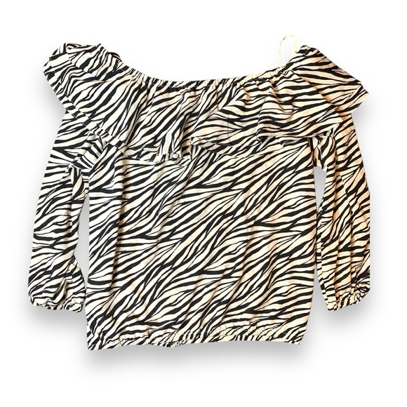 MICHAEL KORS Women's Printed Stadium Ruffled-Overlay Off-The-Shoulder Top - Picture 2 of 4